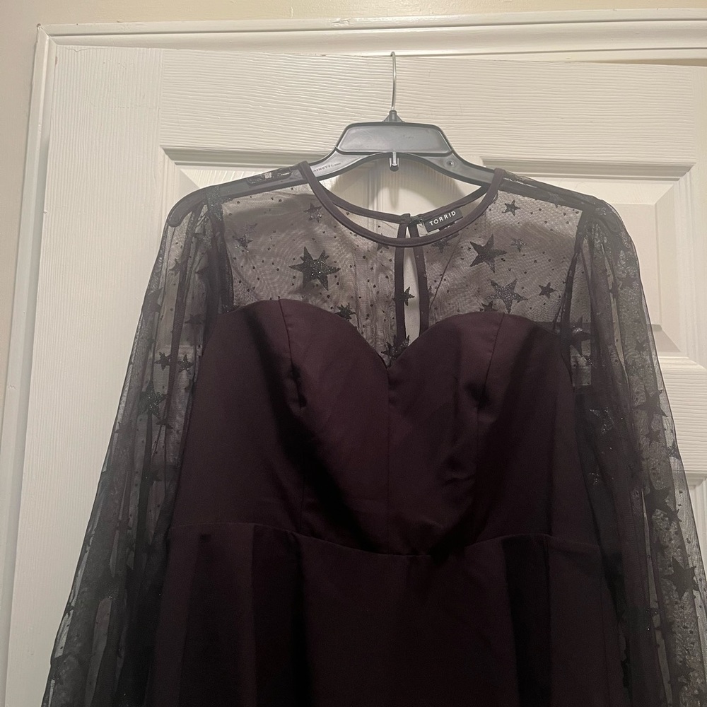 Black Embellished Long Sleeve Gown Sweetheart Neckline